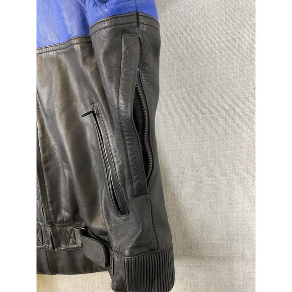 HJC Leather Jacket Mens 50 Black Blue Motorcycle Riding Gear Armor Zip - Picture 10 of 14